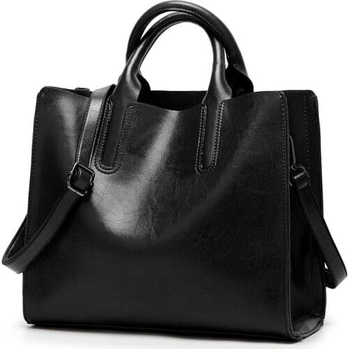 Genuine Leather Bags Women Women Shoulder Bags Fashion Women Handbags Oil Wax Leather Large Capacity Tote Bag Casual 2019 C836