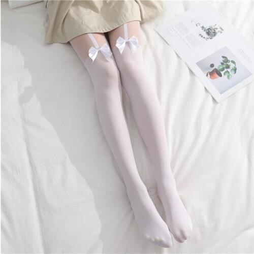Japanese Lolita Tights Women Pantyhose Cute Bow Student White Stockings Sexy Womens Tights High Stockings