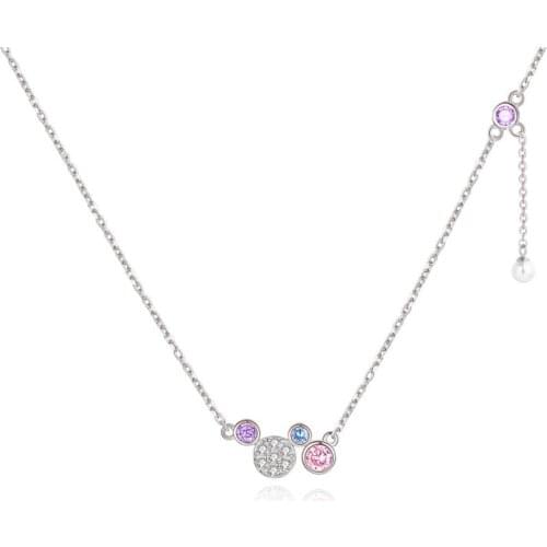 ZEMIOR Real Sterling Silver 925 Jewelry Cute Rat Pendant Necklaces For Women Multicolor Zircon & Shell Pearl Necklace Dangle