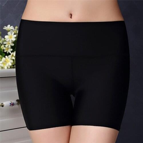 Women Seamless Ice Silk Safety Shorts Pants High Waisted Panties Shorts Underwear Black White Nude