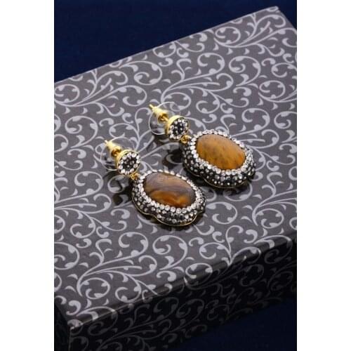DR Stone Natural Stone Women 'S Tiger 'S Eye Earrings 20 AR250 123160747