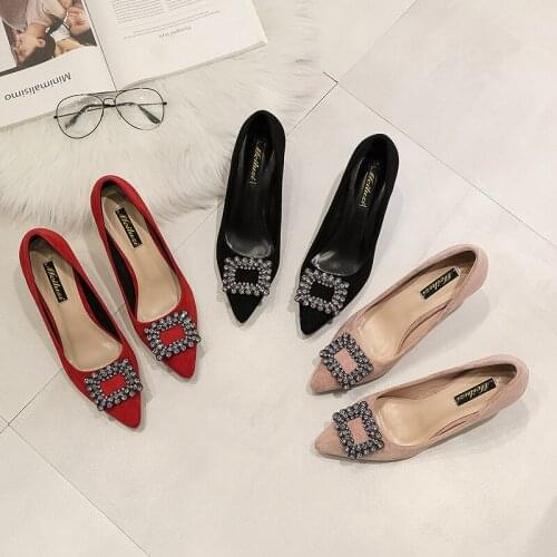 High heel womens fine heel Korean version of the wild pointed single shoes female 2019 autumn new womens shoes wholesale facto