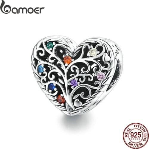 Bamoer 925 Sterling Silver Original Charm Tree of Life CZ silver for Brand Jewelry DIY Bracelet Make for women Girl SCC1608