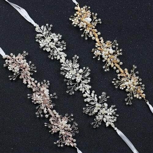 Handmade Crystal Flower Leaf Vine Headpiece Pearl Rose Gold Wedding Crowns And Tiaras Headband For Women Hair Accessories