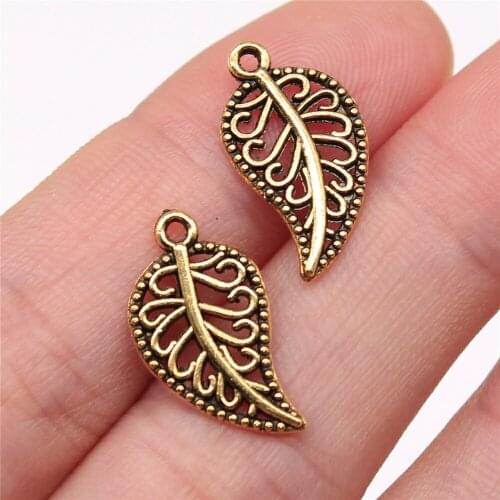 20Pcs 18x10mm Leaf Charms Hand Made Jewelry Accessories For Jewelry Making Antique Gold Color Alloy Pendant Charms