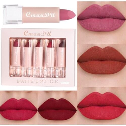 5PCS/Set Lipstick Semi-matte Moisturizing Long Lasting Waterproof Velvet Lipstick Set Nourish Professional Lip Makeup Cosmetics