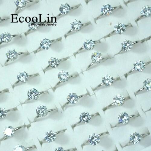 50Pcs EcooLin Jewelry Fashion 1.0 Carat Zircon Silver Plated Rings Lots For Women Bulk Packs LR4023