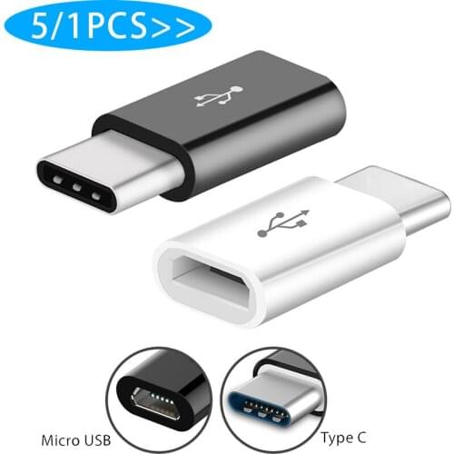 1 / 5 Pcs Mini Lightweight Micro USB Female to Type-C Male OTG Adapter Phone Charging Data Transfer Converter For Android Phones