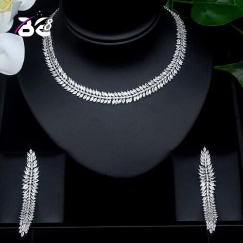 Be 8 Hot Selling AAA Cubic Zirconia Stones Bridal Leaf Design Necklace Earring Set for Women Wedding Jewelry Accessories S433