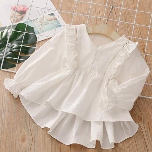 2020 Autumn Baby Toddler School Girls Blouse White Kids Ruffles Shirt Children Clothes Long Sleeve Cotton Girl Tops And Blouses