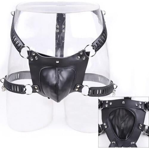 CamaTech PU Leather Penis Cock Cage BDSM Scrotum Bondage Panties Adult Game Adjustable Male Chastity Device Belt Man Erotic Toys