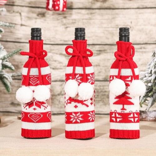 Wine Bottle Sleeve Christmas Bottle Cover Anti-slid Knitted Fabric Exquisite Snowflake Pattern Bottle Holder Cover for Kitchen