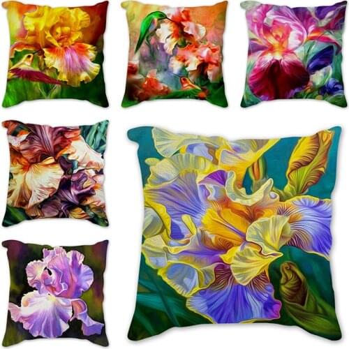 45*45 cm Vintage iris Flower Pillow Case Bedroom Living Room Seat Sofa Peach Skin Soft Cushion Cover Home Decoration Gifts