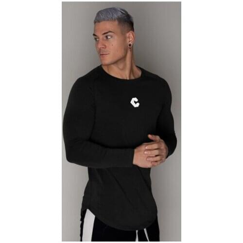 Casual Slim Long sleeves t shirt Men Gym Fitness Bodybuilding Cotton T-shirt Male Jogger Workout Black Tees Tops Fashion Clothes