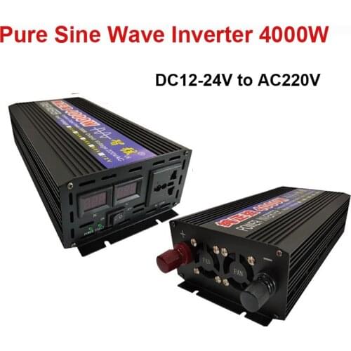 High Transfer 0.9 Pure Sine Wave Inverter 4000W 12V 24V DC TO 220V AC Voltage Converter Power Universal Dual Plug Energy Saver