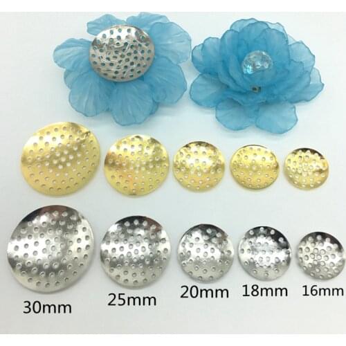 5 sizes Metal flowers Bottom bracket Round DIY Beads Knit Silver aureate disk Winding Shell flower slice 16-30mm Meideheng