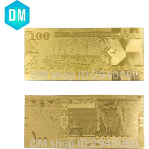 Hot Sale Free Shipping 10pcs/lot Gold Artwork Saudi Arabia 100 Riyal Rare Gold Banknote Paper Money Collection Gift