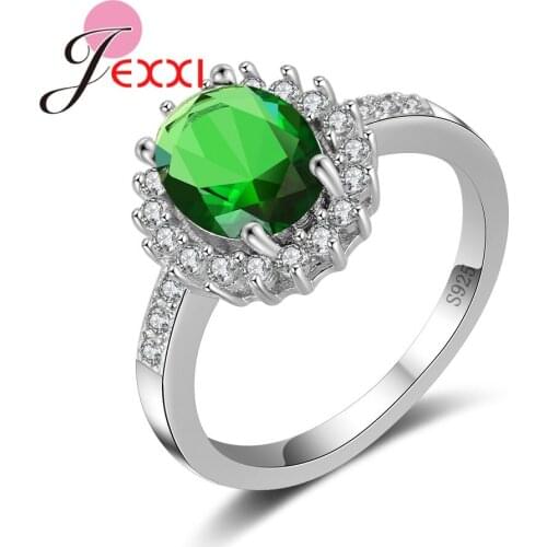 Hot Sale Finger ring for Women Bridal CZ Green Stone 925 Sterling Silver Wedding Engagement Rings Lady Band Style Jewelry