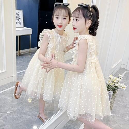 Cute Girls Dress New Summer Girls Dresses Fancy Dot Princess Dress Toddler Mesh Baby Girls Bow Dress Casual Wear 6 8 10 12 13Yrs