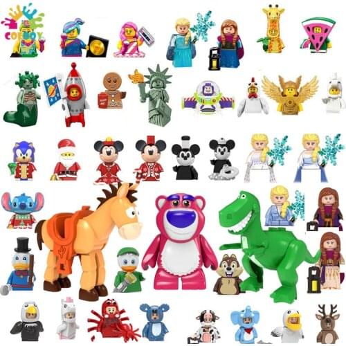 Disney Blocks Frozen Elsa Anna Mini Action Figures Building Blocks Mickey Minnie Bricks Kids Toys For Girls Christmas Gifts