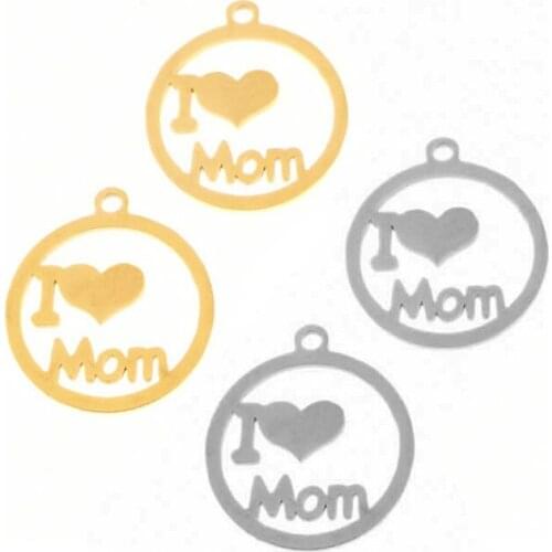 Fashion Heart Diy Necklace Stainless Steel I Love You Mom Charms Necklaces Women Girls Jewelry for Birthday Mothers Day Gifts