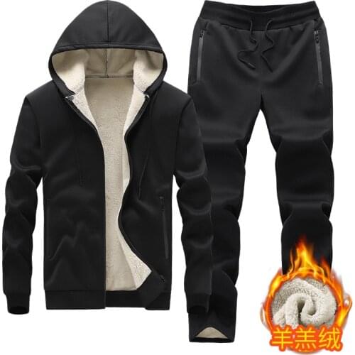 Winter Mens Tracksuit 2 Pieces Set Hoodies+Pants Sport Suits for Men Sweatshirt Zipper Hoodies Mens Clothing Sets Sportswear