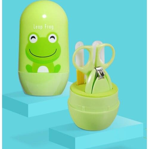 4pcs Infant Nail Care Set Baby Healthcare Kits Finger Trimmer Scissors Nail Clippers Cartoon Animal Storage Box for Travel