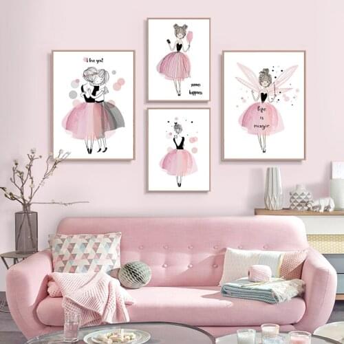 Pink Angel Girl Nursery Wall Art Canvas Painting Cartoon Posters and Prints Nordic Decoration Pictures Kids Baby Room Home Decor