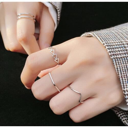Real 925 Sterling Silver Geometric Adjustable Ring For Fashion Women Party Fine Jewelry Minimalist Punk Accessories Gift