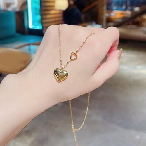 New Fashion Love Heart Pendant Necklace For Women Titanium Steel Gold Color Girls Necklace Jewelry Gift