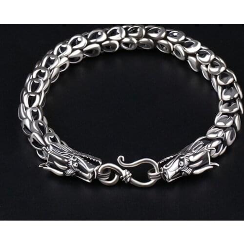 New Design Vintage Creative Bracelet Silver Dragon Head Thick Couple Trend Domineering Mens Jewelry Accessory