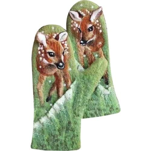 Women Faux Cashmere Full Finger Gloves Colorful Animal 3D Print Warm Mittens A0NF