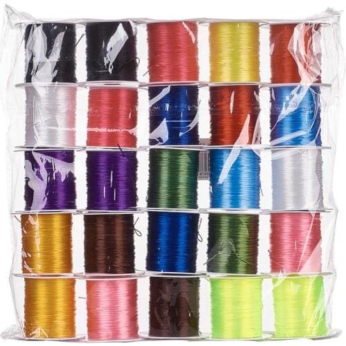 25rolls/bag Flat Elastic Crystal String Cords 0.8mm Elastic Beading Thread for Stretch Bracelet Making Accessories,Mixed Color