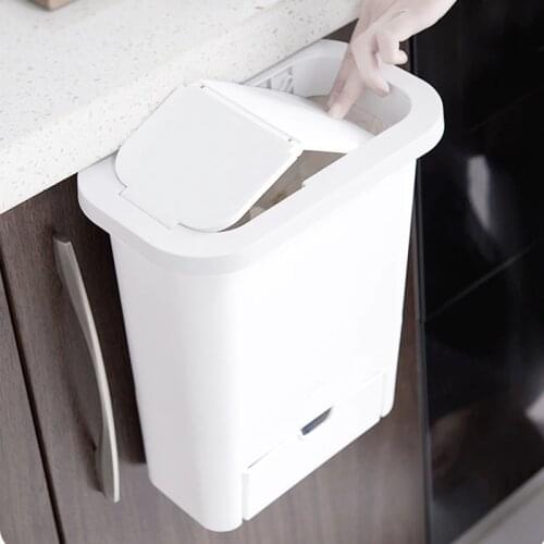 Hanging Push Cover Plastic Trash Can Sundries Storage Bucket with Lid for Kitchen Sink Supplies TS2