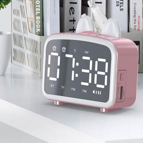 Q8 Mini Bluetooth 5.0 Wireless Multi-function Speaker LED Light Alarm Clock Mirror Electronic Time Display Clock Lamp