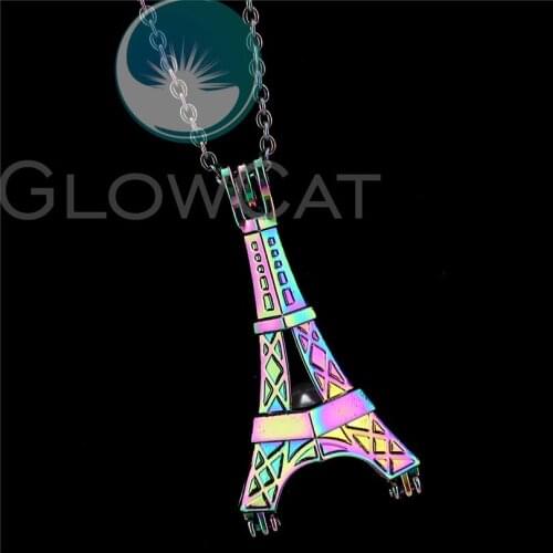 R-C827 Rainbow Color Large Eiffel Tower Beads Cage Pendant Perfume Diffuser Aroma Pearl Cage Locket Necklace