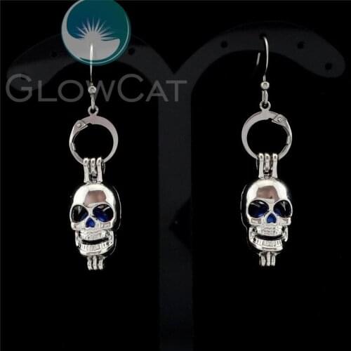 R-KE60 Gothic Skull Dangle Earrings Beads Cage Locket Drop Earring Women Nightclub Evening Party Ear Jewelry