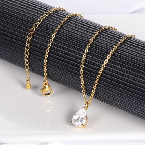Romantic Sweet Water Drip Pendant Necklaces For Women Minimalist Water Drop Crystal Choker Female Wedding Jewelry Accessories