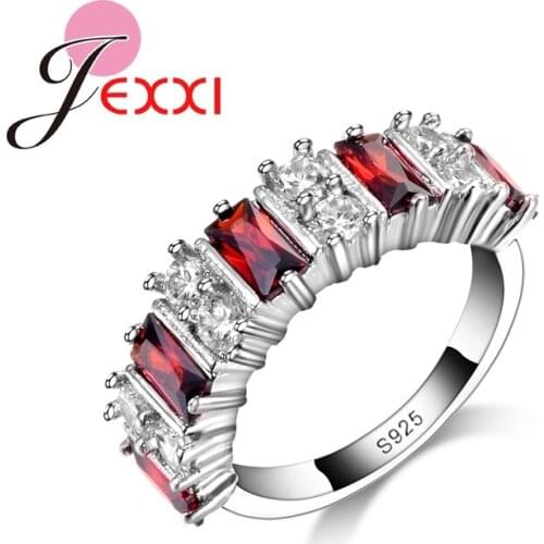 Luxury Elegant 925 Sterling Silver Wedding Party Rings For Women Red CZ Finger Ring Fashion Jewelry Top Quality