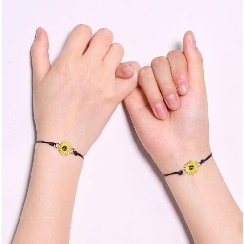 Handmade Sunflower Praying Hand Pendant Bracelet Stitching Best Frineds Weaving Rope Chain Bracelet For Friend Lover Best Gift