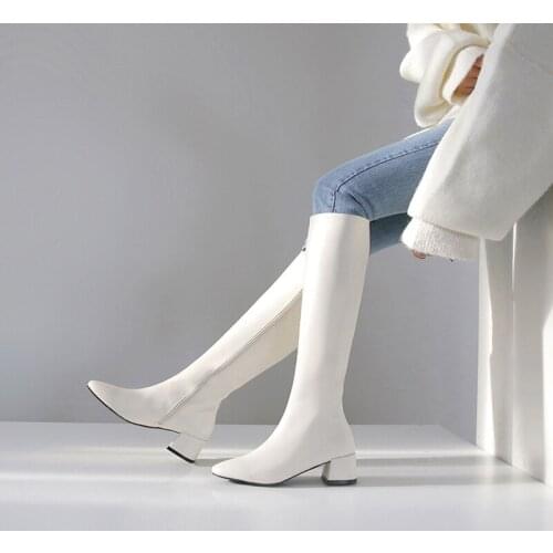 Size 33-42 High Boots Women New Round Toe Thick Heel Design Leather Winter Shoes Women Fashion High Heels Women Footwear