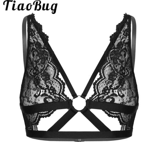 Sexy Womens Lingerie Hot Bra See-through Floral Lace Strappy Bra Tops Hollow Out O-ring Bralette Lingerie Brassiere Underwear
