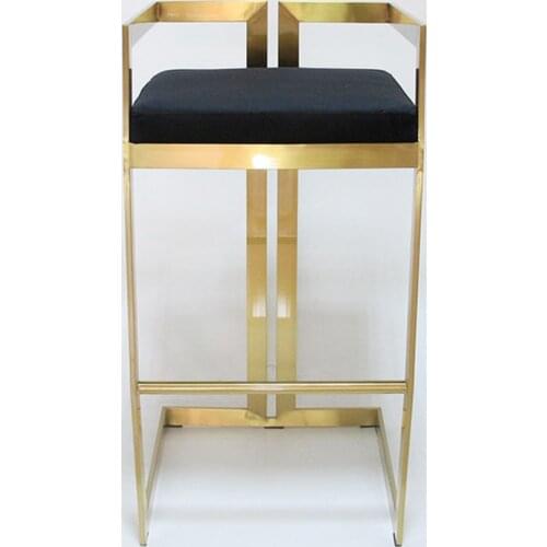 Fashion Bar Stool High Stool Ergonomic High Chair Front Desk Chair for Jewelry Shop Coffee Shop Gold Stainless Steel Legs