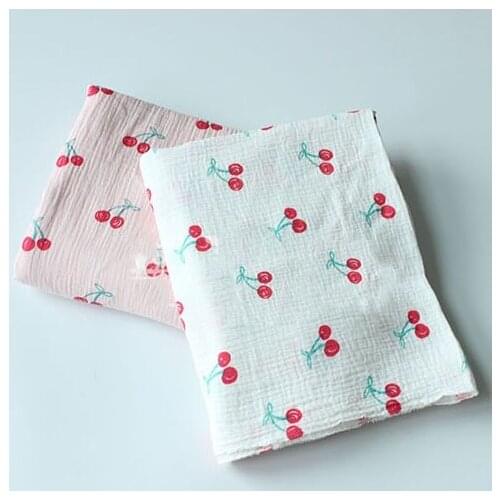 Cherry Print 100*135cm Fabric Drape Cotton And Linen Double Gauze Crepe Baby Clothes Fabric Ladies Skirt Sleepwear Fabrics