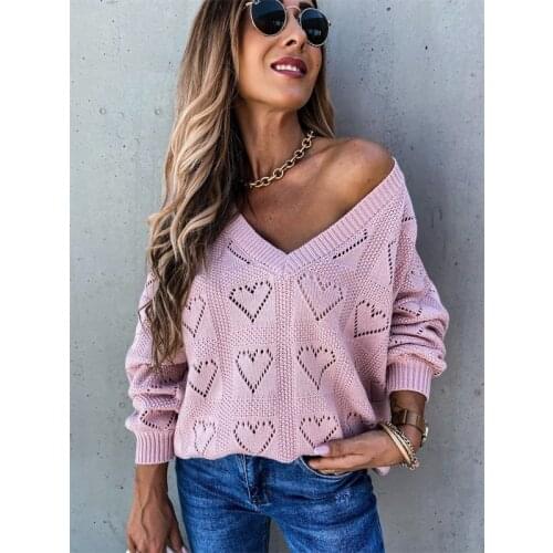 Boho Knitting Tunic Top jumper mujer Loose Womens sweater knitted pullover 2020 Winter womens sweatershirts Heart Hollow Out