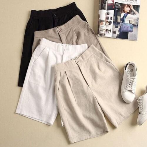 Cotton And Linen Casual Shorts Womens Plus Size 2021 Summer New Style Korean High-waist Shorts Womens Thin Wide-leg