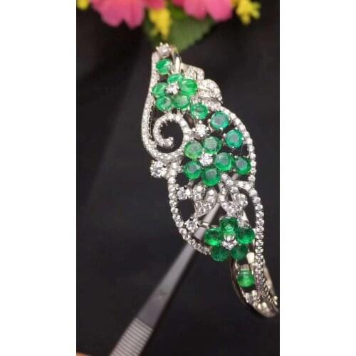 100% Natural And Real Emerald bangle Bracelet Solid S925 Sterling Silver For Women Fine Jewelry