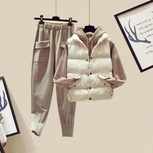 Autumn Winter Women Sets Three Piece Set Pullover Sweatshirt + Waistcoat + Harem Pants Suits 3 Piece Suit Casual Outfits X312