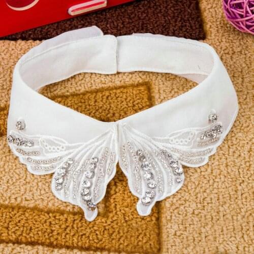 White Fake Collar Shirt Women Black Woman Lace False Collars Female Chiffon Rhinestone Removable Detachable Neck Choker Collar