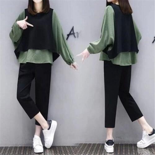 New Summer Two Piece Set Women Casual Loose Tshirts High Waist Elastic Pants 2021 Korean Women Tracksuit 3ps set